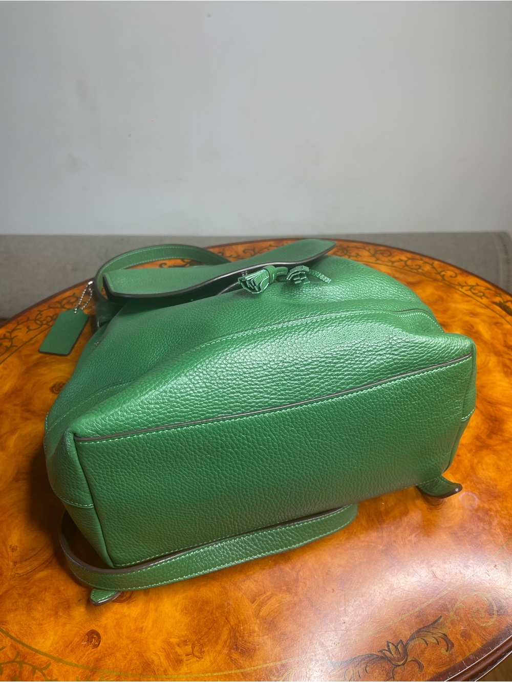 Coach Green Pebbled Leather Drawstring Backpack - Picture 3 of 6